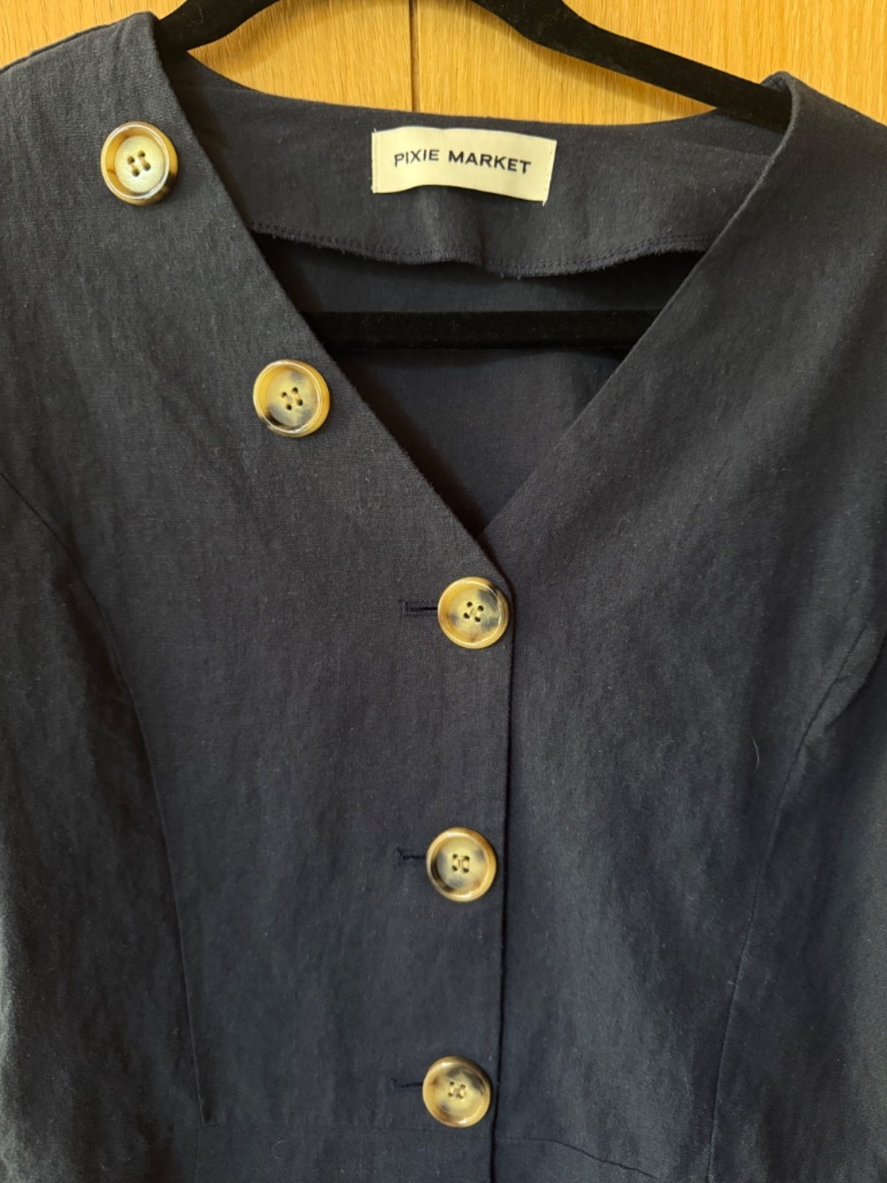 Pixie Market Navy Blue Linen Noah Dress Size Small - Picture 4 of 8